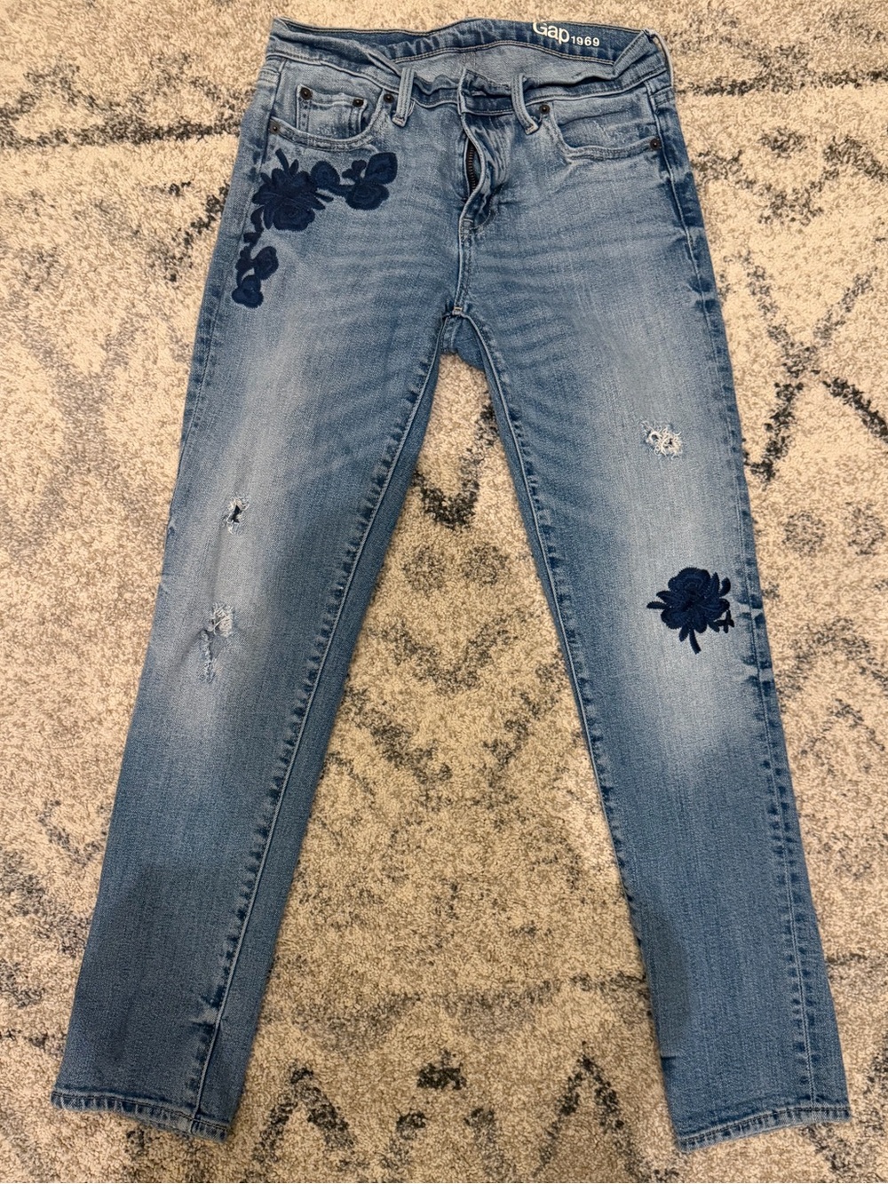 GAP Light Blue Skinny Jeans with Navy Floral Appliqué